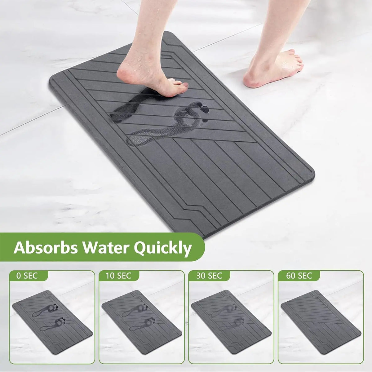 Rectangle Mineral Diatomite Bath Mat - 23.6"x15.4" Ultra Absorbent, Non-Slip, Quick Drying Bath Mat for Tub, Wetroom Bathrooms, Easy to Clean Home Decor Bathroom Accessory Home Essential