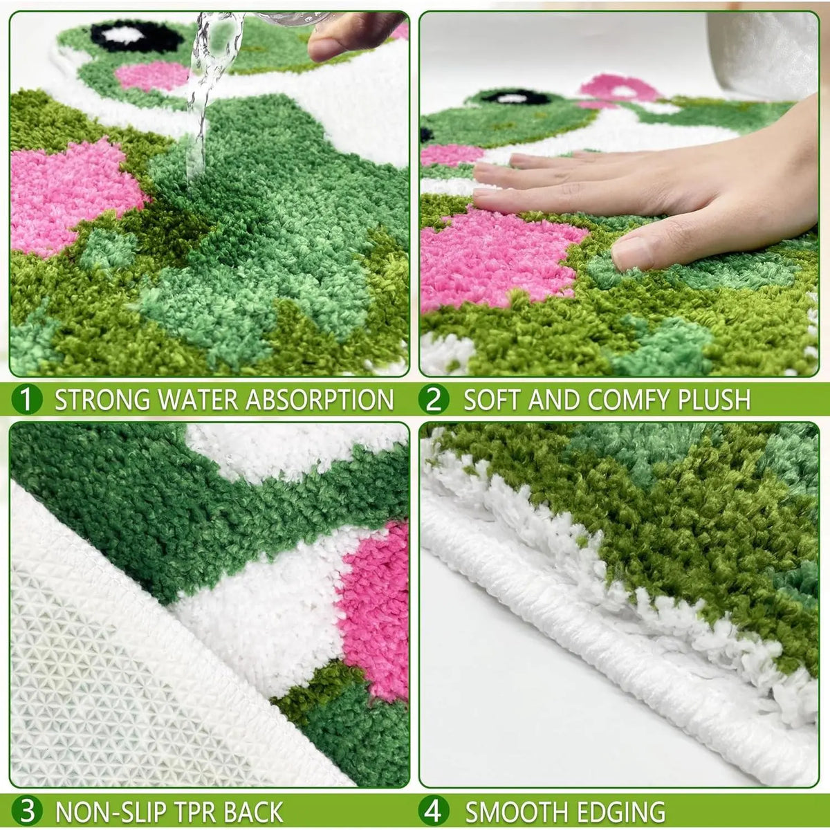 Frog Bathroom Decor, Cute Frog Small Bath Mat 16x24 Inch, Cute Bathroom Decor, Green  Non Slip Absorbent Soft Washable Bath Mat for Tub, Bathtub, Shower Room, Bedroom
