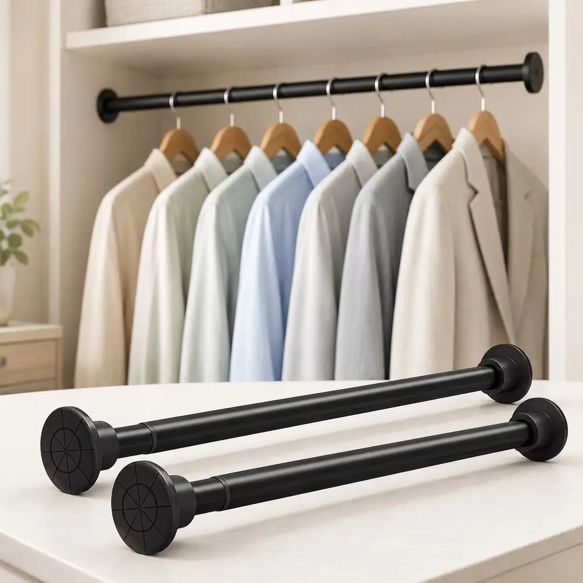 Straight No-Drill Adjustable Telescopic Closet/Shower Hanging Rod, 19.7-31.5 in Load-Bearing Adjustable Pole with Stable Load Support for Wardrobe Clothing Storage, Shower Curtain Dividers