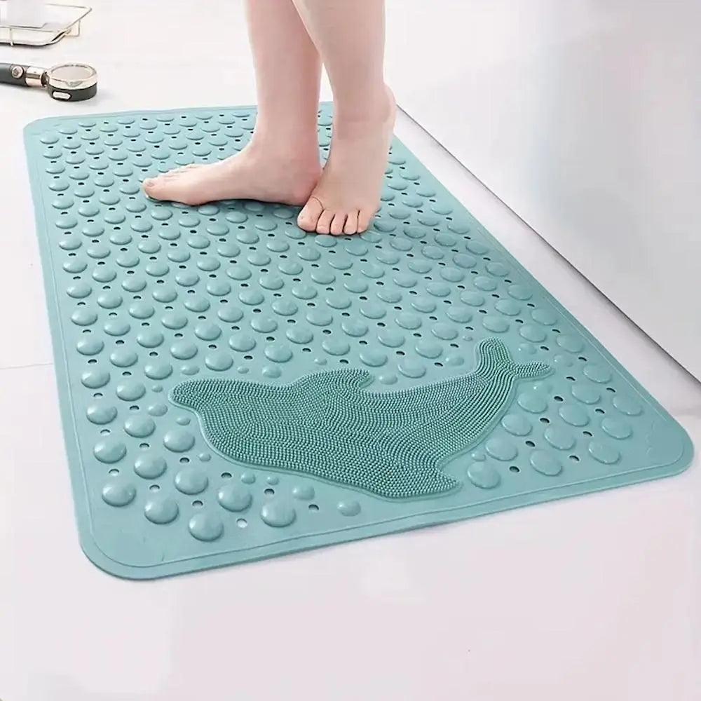1pc PVC Bathtub Mat with Drain Holes, Nonslip Bathtub Mat, Non-Slip Bathroom Mat with Suction Cups, Perfect Anti-Slip Safety Mat for Secure Bathing, Dophin Pattern Shower Mat Bath Mat, Bathroom Floor Mat, Bathroom Accessory, Bathroom Supplies