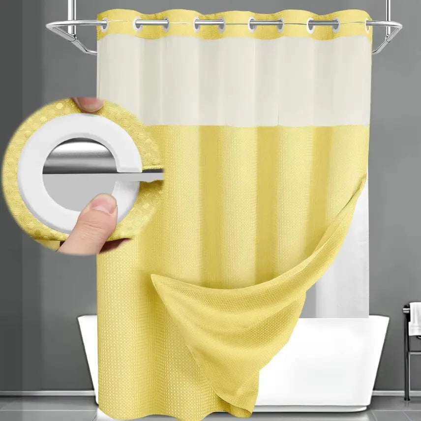 No Hook Washable Waffle Weave Shower Curtain with Snap in Liner -Waterproof Double Layer Shower Curtain With WashableInner Liner,  72 x75 Inch Showercurtain