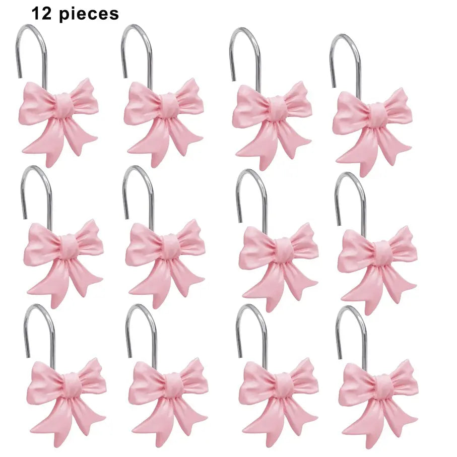 12 Piece Modern Bow Bath Curtain Hooks, Bathroom Accessories, Home Decor, Simple Style, Essential for Daily Use, Bow Shower Curtain Hooks
