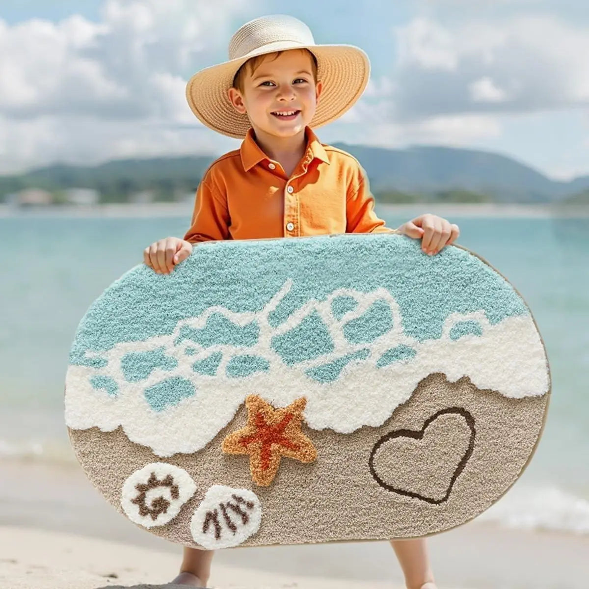 LUMI Soft Absorbent Beach Bathroom Rug Non Slip Backing Sea Beach Starfish Shell Design 22x34 Decorative Mats for Bathroom Kitchen Entryway