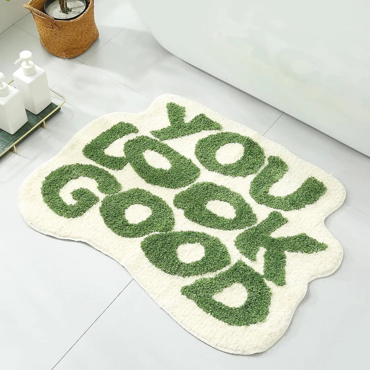 Black and White Letter Rectangle Microfiber Bath Mat (25in x 21in, 1-Piece) - Soft Cashmere Look, Modern Home Decor, Plush Foot Buffer, Absorbent, Stable TPR Grip, Elderly-Friendly, Machine Washable, All-Season Bathroom Laundry Rug