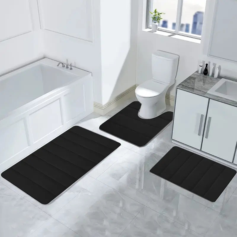 Memory Foam Bath Mat Set, Bathroom Rugs For 3pcs/ 4pcs, Toilet Mats, Soft Comfortable Memory Foam Bath Mat, Water Absorption, Non-slip Bathroom Mat Set, Thick Bathroom Rug Set, Machine Washable, Easier To Dry For Floor Mats