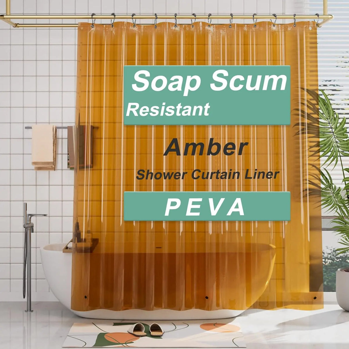 AmazerBath 3G PEVA Shower Curtain Liner - Lightweight Waterproof Plastic Bathtub Liner with Weighted Magnets, Decorative Metal Installation-Friendly Bathroom Accessory for Campers & Hotels, Fits Straight Rod, Enhances Waterproofing to Keep Floor Dry