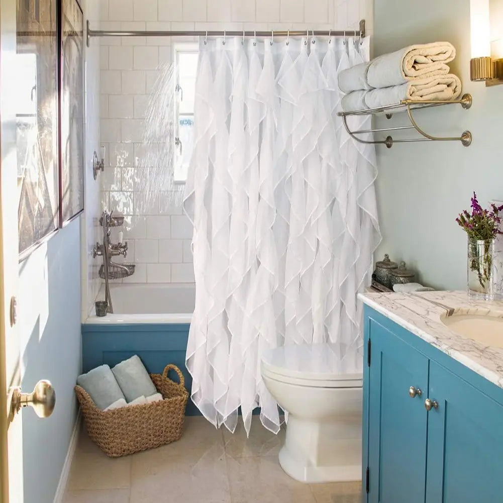 Ruffled Shower Curtain for Farmhouse Bathroom, Restroom, Home Goods, Dual Layer Fabric, Textured Design, 72x72 Inches, Opaque, Elegant Decoration, Decorative Shower Curtain, Aesthetic Shower Curtain, Farmhouse Shower Curtains for Bathroom