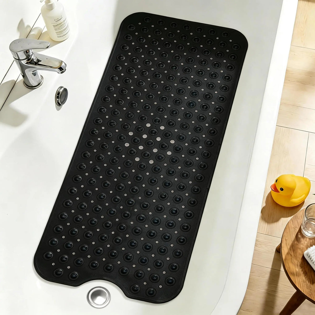 Shower Floor Mat 40x16 Inch,Non Slip Bath Mat With Firm Suction Cups,Extra Large Machine Washable Bathtub Rug,Drain Holes Keep Tub Clean,Waterproof Mold Resistant Rubber PVC Mat,Blue Black Transparent Light Gray,Home Essentials For All Ages Family