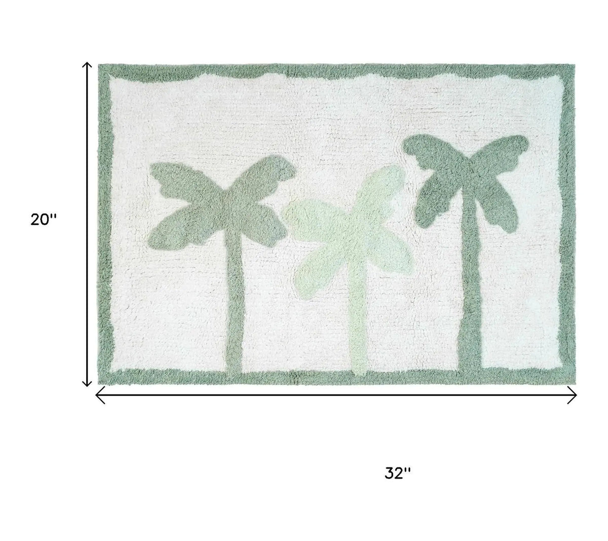 HomeRoots 32" Green And White Cotton Palm TreesBath Rug
