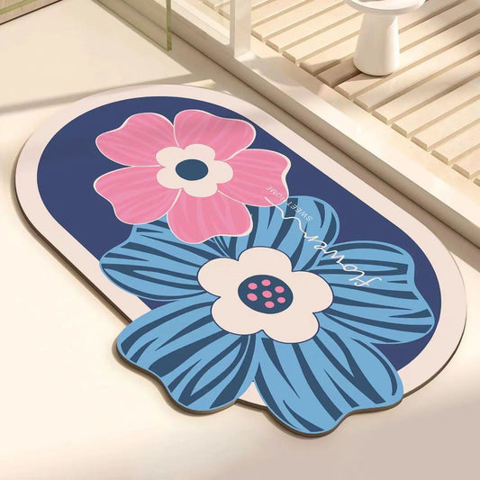 XE Flower shaped bathroom floor mat, water-absorbing, dirt-resistant, non-slip, quick-drying, diatom mud foot pad, bathroom door mat, foot pad