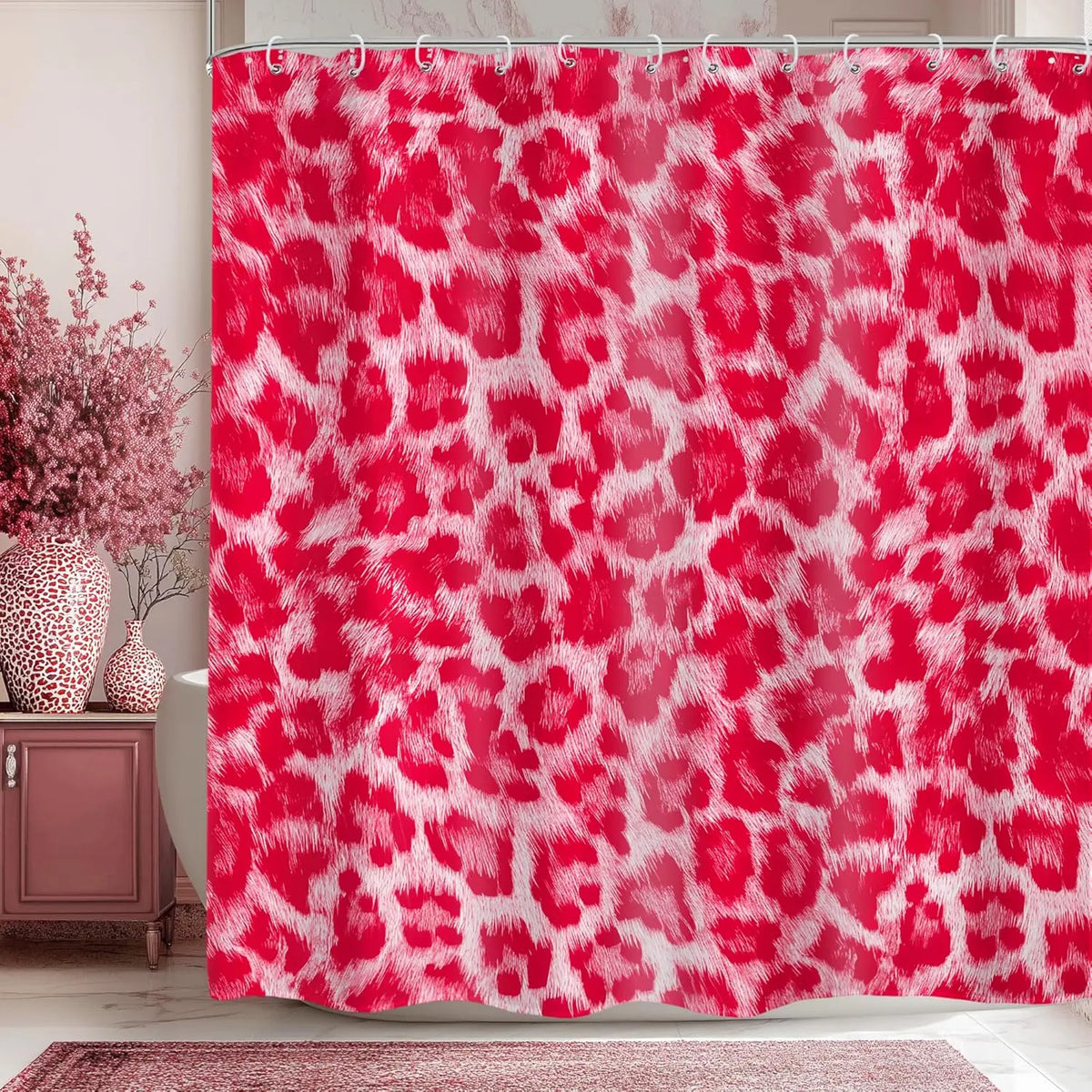 Leopard Print Shower Curtain Wild Safari Skin Pattern Powerful Cheetah Cat Panthera Black Brown Fur Wildlife Waterproof Bathroom Home Decor with Hooks
