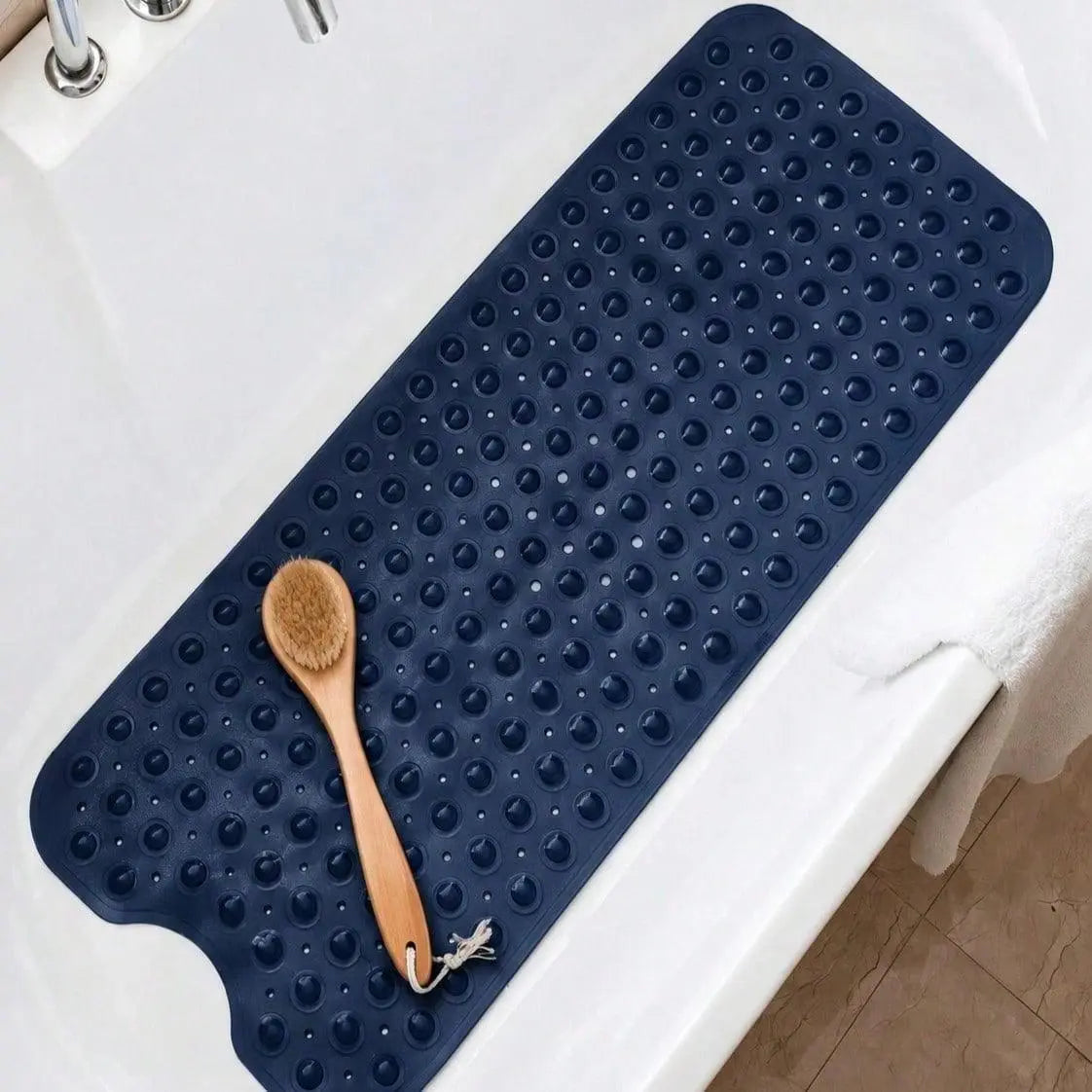 Bathroom Essentials Mat 40x16 Inch,Non Slip Mat With Strong Suction Cups,Large Machine Washable Shower Rug,Drain Holes Keep Tub Clean,Waterproof Mold Resistant Rubber PVC Mat,Blue Black Transparent Light Gray,Bathroom Supplies,Holiday Gift For Family, Bat