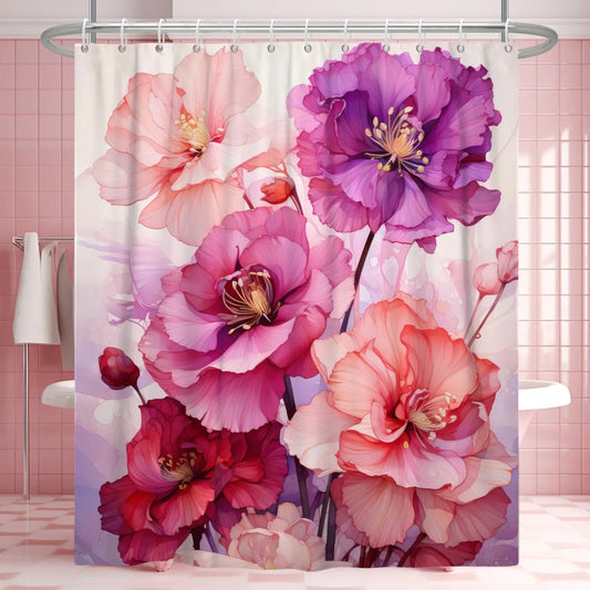 Pink Shower Curtain for Bathroom Rose Pink Floral Shower Curtain Set with Hooks Abstract Purple Pink Flowers Bathtub Decor Waterproof Fabric Curtains 72x72inches