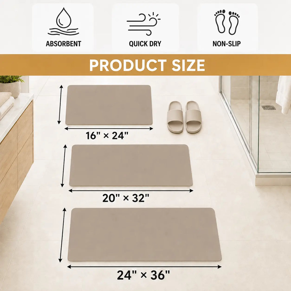 Black and White Abstract Diatomaceous Earth Bath Mat, Super Absorbent Quick Dry Non Slip Bathroom Rug, Stay-Put Floor Mat for Shower, Kitchen, Bedroom Doorway & Front Entryway