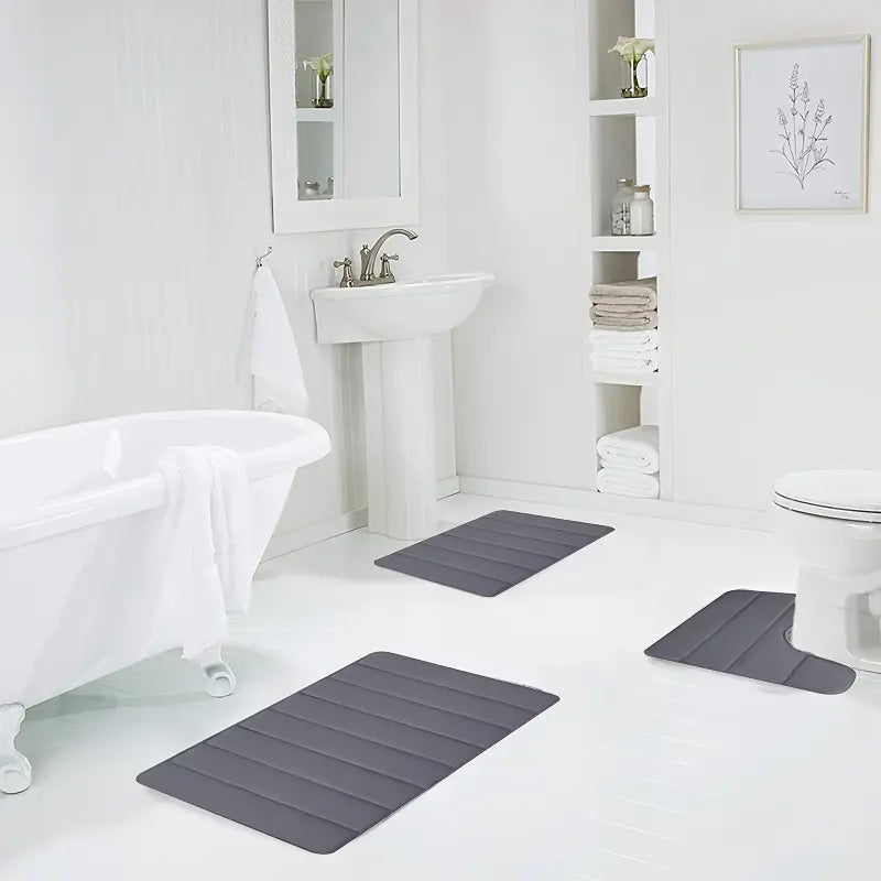 Memory Foam Bath Mat Set, Bathroom Rugs For 3pcs/ 4pcs, Toilet Mats, Soft Comfortable Memory Foam Bath Mat, Water Absorption, Non-slip Bathroom Mat Set, Thick Bathroom Rug Set, Machine Washable, Easier To Dry For Floor Mats