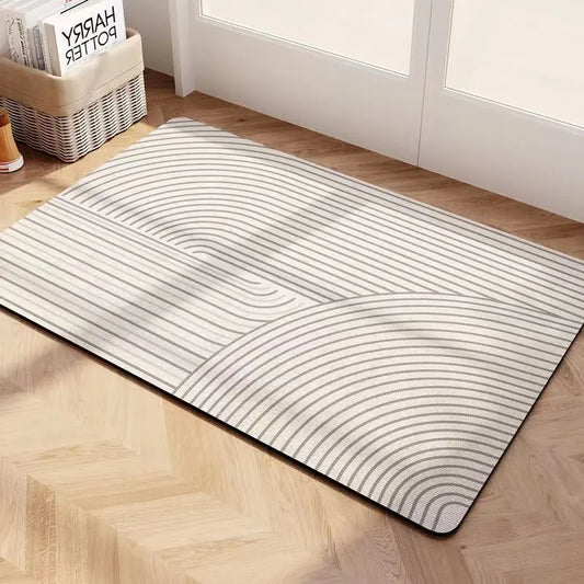 Minimalist Abstract Curve Line Diatomite Bath Mat, Non-Slip Quick Dry Bathroom Floor Mat, Absorbent Door Rug for Home Decor