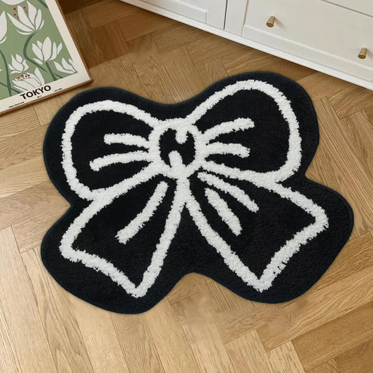 Cute Butterfly Knot Bath Mat, Bathroom Decorative Mat, Soft Absorbent Plush Area Rug for Bathroom, Bedroom, and Dorm Decor, Irregular Design Bathroom Floor Mat for Comfy Spaces, Water Absorbent Mat, Bathroom Mats