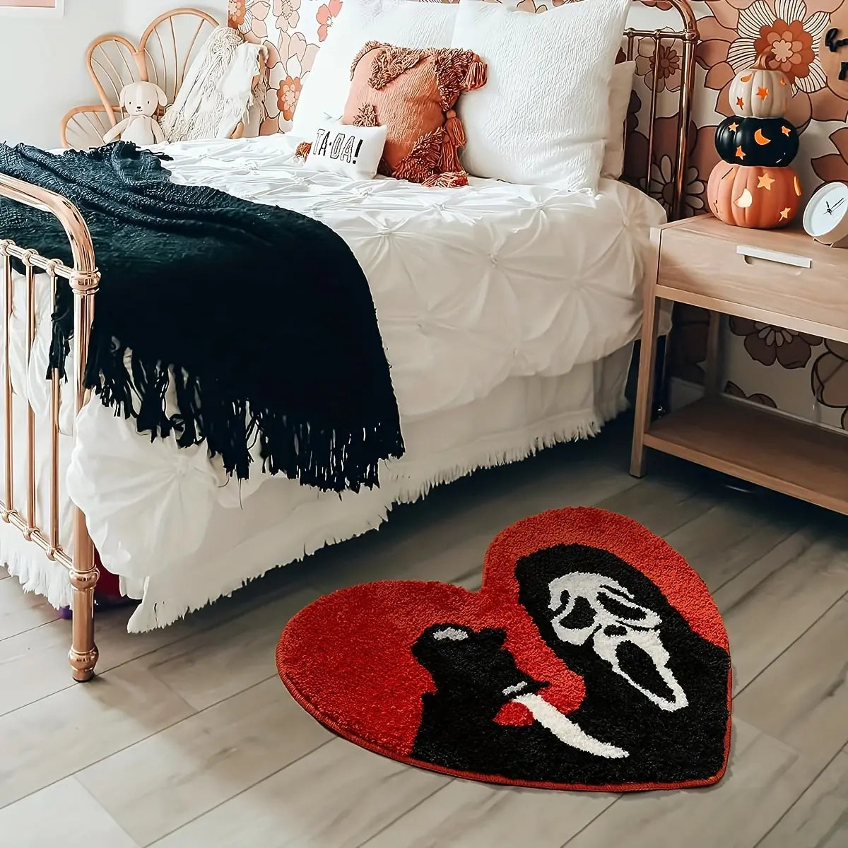 Classic Ghost-Heart Gothic Bathroom Floor Mat - Pink Non-Slip Washable, Water Absorbent Easy Clean Bath Mat for Halloween Spooky Bathroom Decor, Sohochic