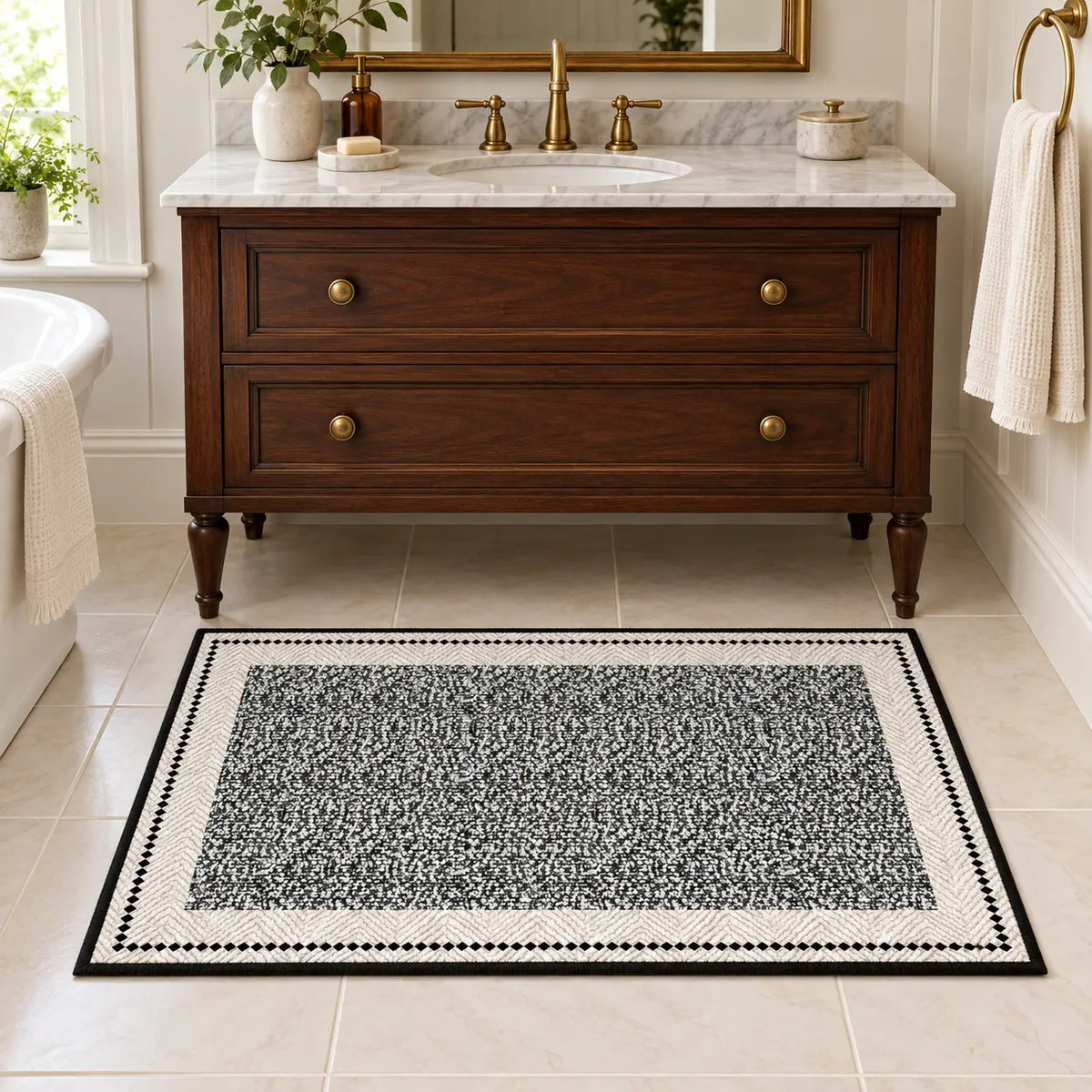 Black and White Abstract Diatomaceous Earth Bath Mat, Super Absorbent Quick Dry Non Slip Bathroom Rug, Stay-Put Floor Mat for Shower, Kitchen, Bedroom Doorway & Front Entryway