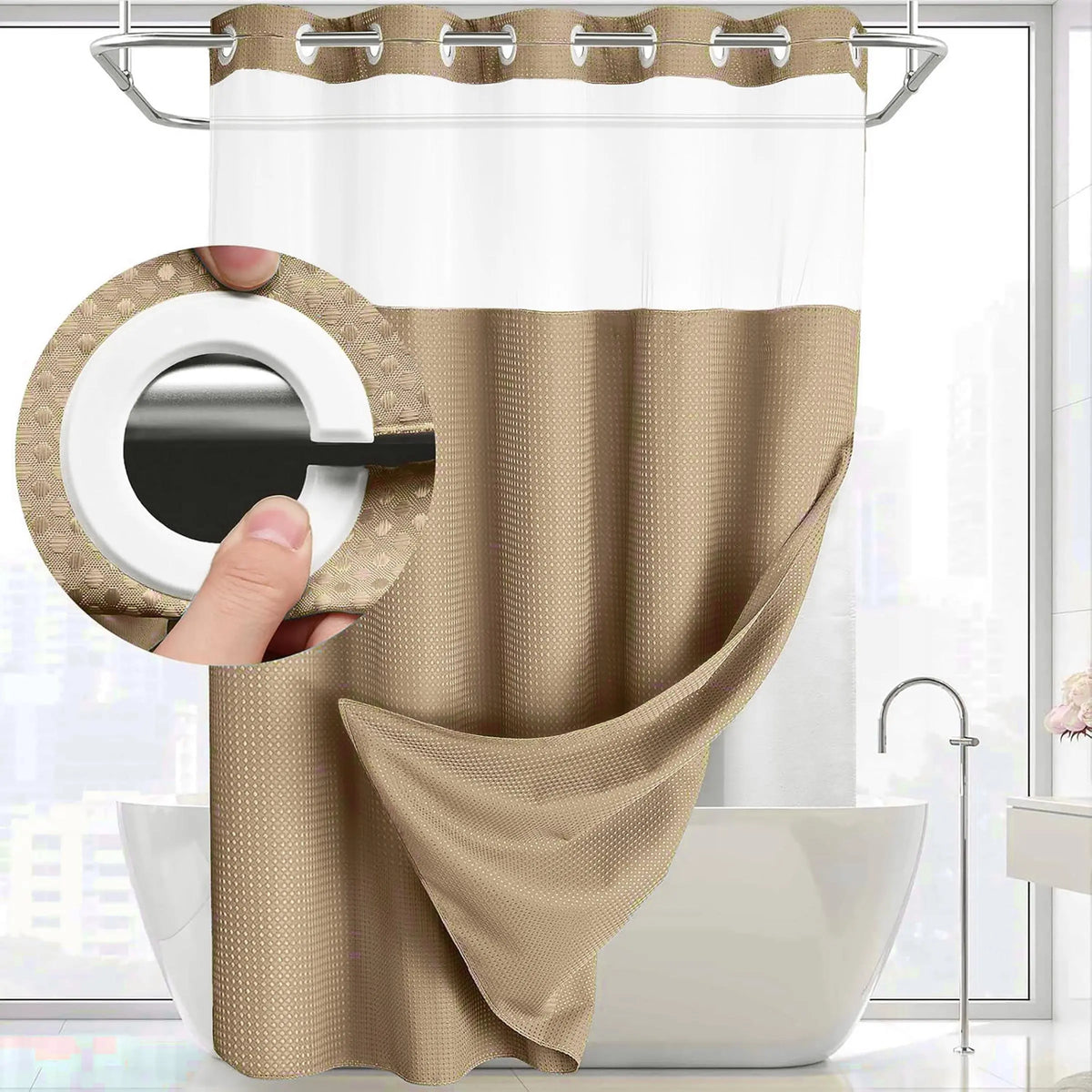 Waffle Texture Modern Waterproof Shower Curtain, Decorative Bathroom Accessory for Hotel, Salon & Dormitory Decor #GLOBAL PICKS