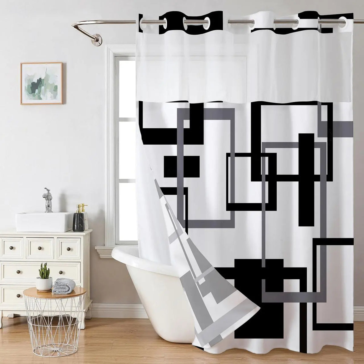Double Layer Waterproof Decorative Protective Barrier Aesthetic Shower Curtain with Liner, Removable Snap Design, Easy Installation, Bathroom Essential