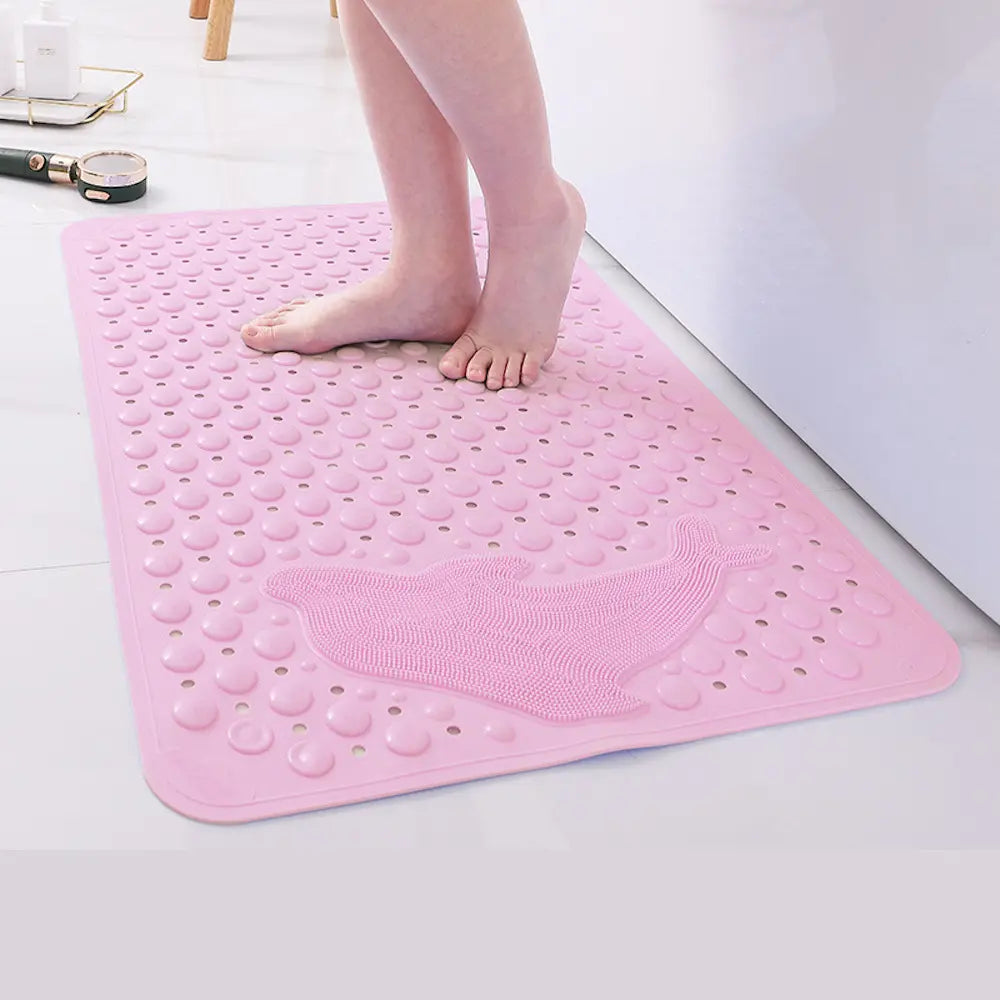 1pc PVC Bathtub Mat with Drain Holes, Nonslip Bathtub Mat, Non-Slip Bathroom Mat with Suction Cups, Perfect Anti-Slip Safety Mat for Secure Bathing, Dophin Pattern Shower Mat Bath Mat, Bathroom Floor Mat, Bathroom Accessory, Bathroom Supplies