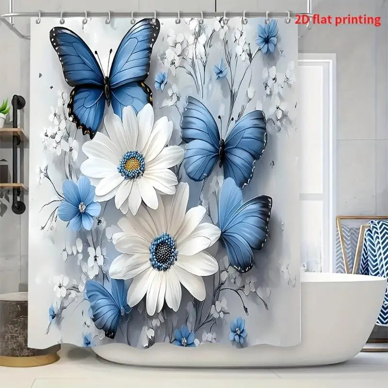1-4PCS Animals & Butterfly Charm Hanging Bathroom Decor Set - Polyester, Waterproof, 2D Flat Printing, Includes Shower Curtain, Bath Mat, Toilet Lid Cover (Toilet Lid Match), Bath Rug & Bag, Practical Home Gift,sohochic