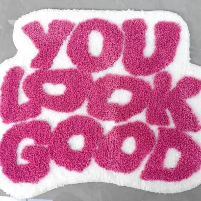 Black and White Letter Rectangle Microfiber Bath Mat (25in x 21in, 1-Piece) - Soft Cashmere Look, Modern Home Decor, Plush Foot Buffer, Absorbent, Stable TPR Grip, Elderly-Friendly, Machine Washable, All-Season Bathroom Laundry Rug