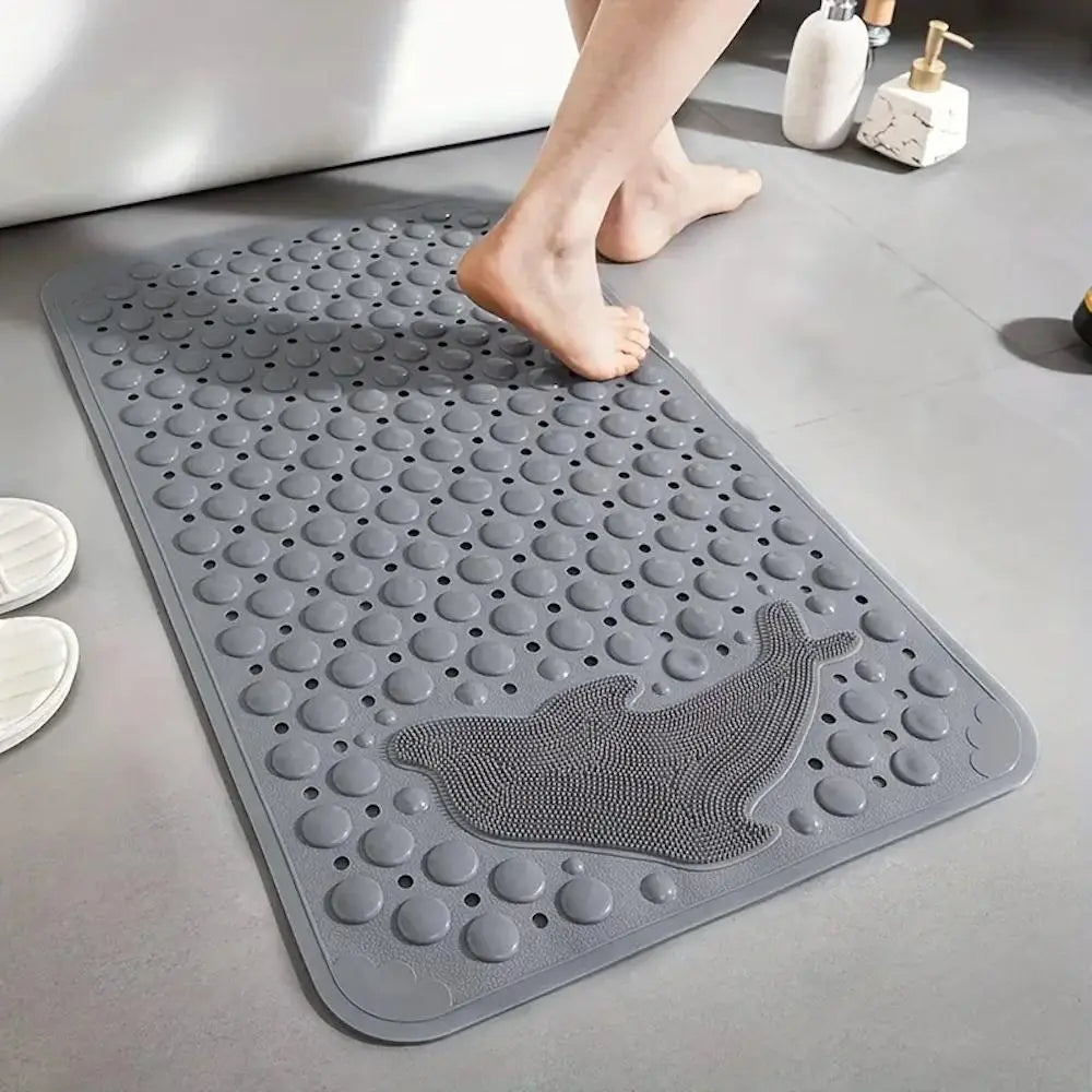 1pc PVC Bathtub Mat with Drain Holes, Nonslip Bathtub Mat, Non-Slip Bathroom Mat with Suction Cups, Perfect Anti-Slip Safety Mat for Secure Bathing, Dophin Pattern Shower Mat Bath Mat, Bathroom Floor Mat, Bathroom Accessory, Bathroom Supplies
