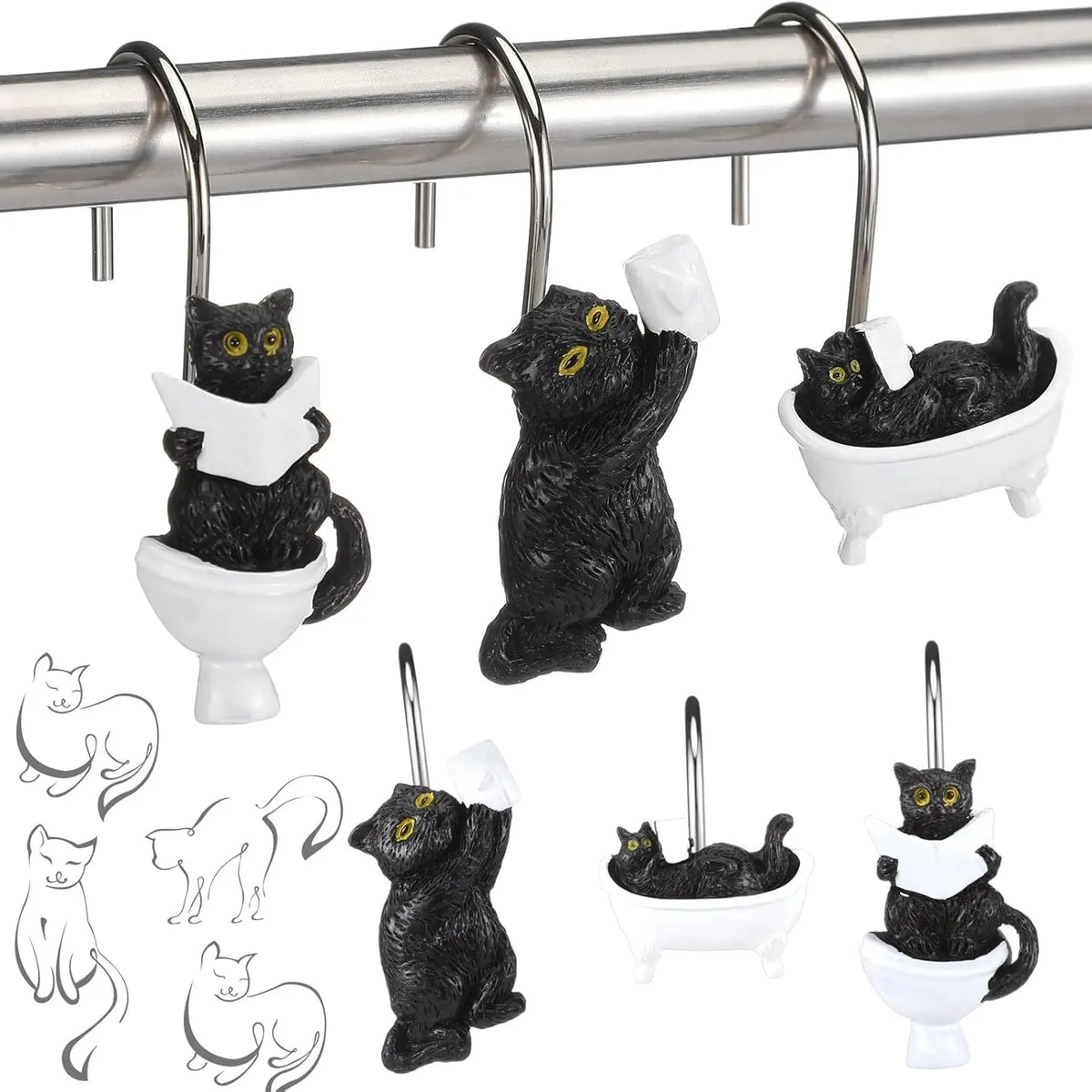 12Pcs Highland Cow Shower Curtain Hooks, Rustproof Stainless Steel Smooth Glide, Farmhouse Western Bathroom Decor for Rustic Home Guest Bath, Cute Cow Lover Gift Fall Halloween