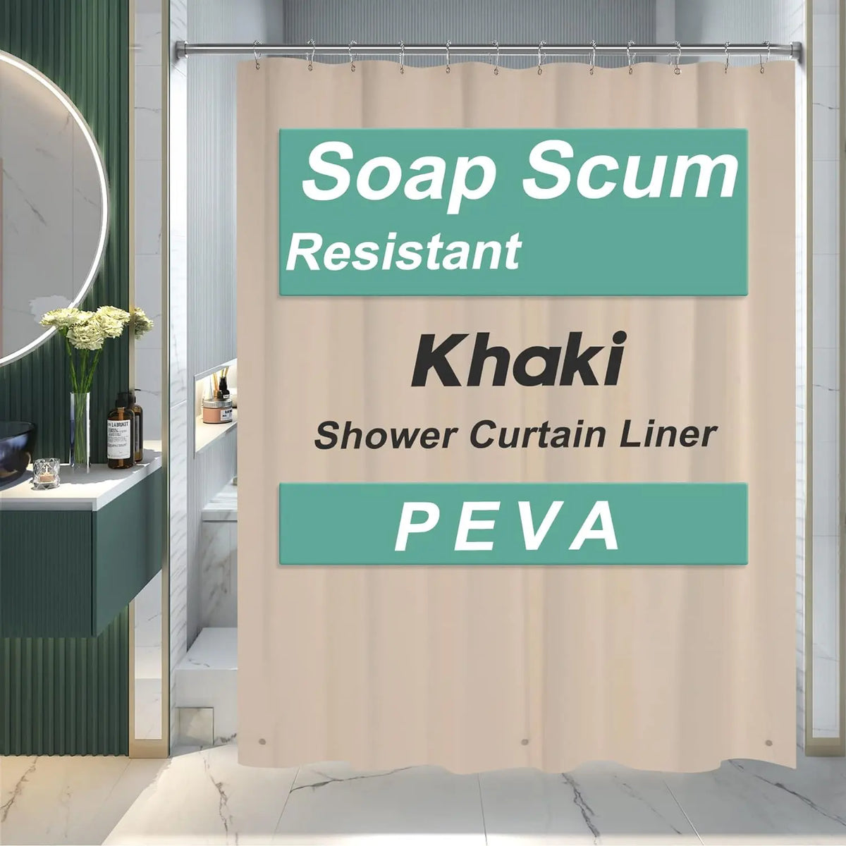 AmazerBath 3G PEVA Shower Curtain Liner - Lightweight Waterproof Plastic Bathtub Liner with Weighted Magnets, Decorative Metal Installation-Friendly Bathroom Accessory for Campers & Hotels, Fits Straight Rod, Enhances Waterproofing to Keep Floor Dry