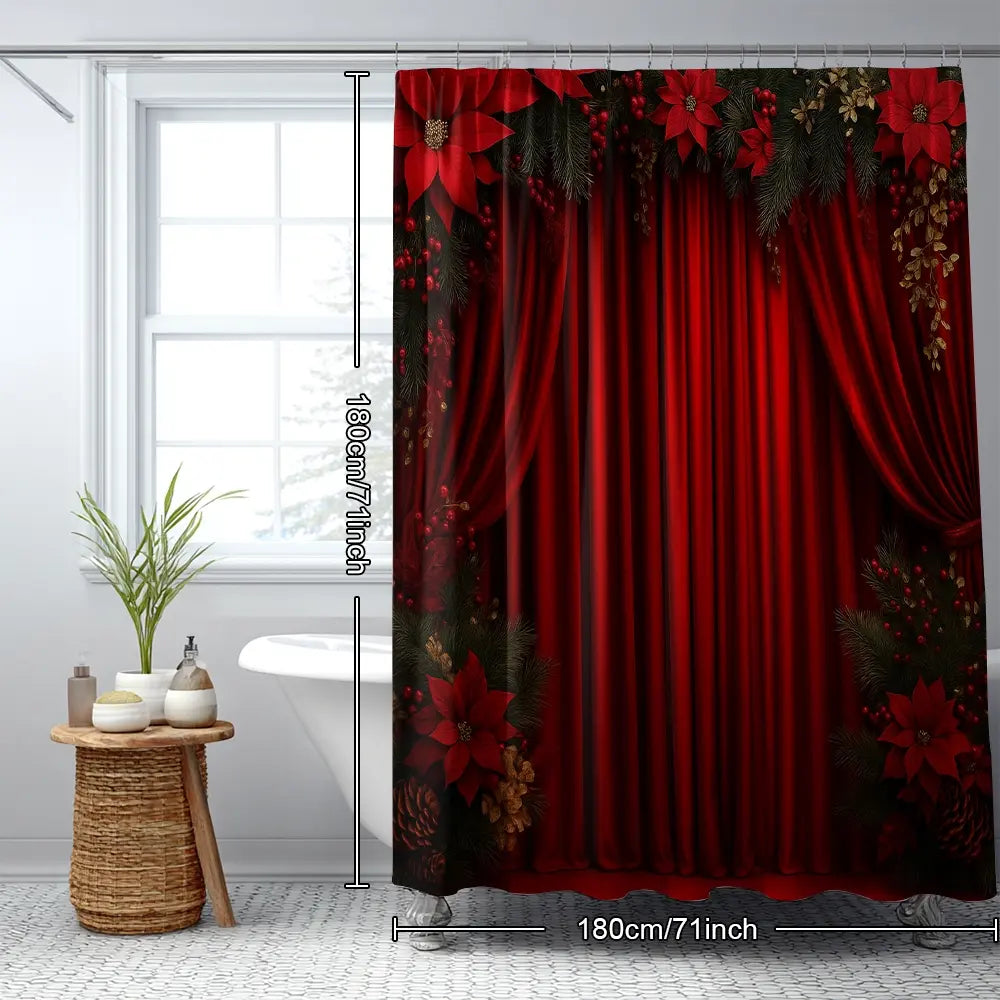 72x72 Inch Waterproof Christmas Bathroom Printed Shower Curtain Set, Durable Polyester Fiber, Easy Install Hooks Included, Perfect Holiday Gift, Bathroom Curtains Shower Set