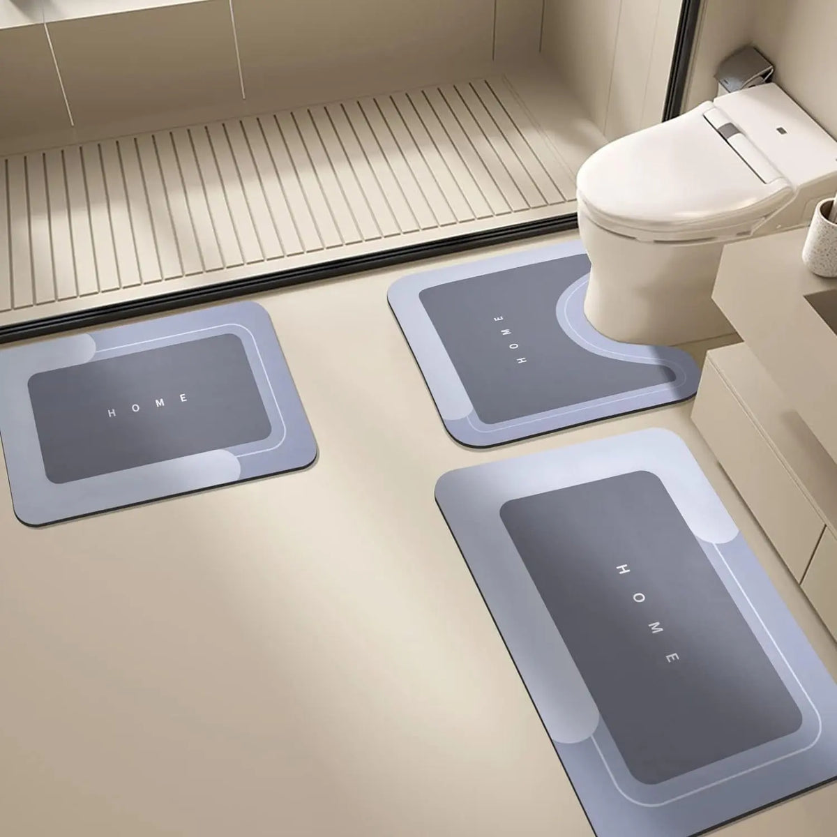 Set of 3 Absorbent Bath Mat Magic Rug Sets（0.12inch Thickness）, Quick Drying Bath Mat Non-Slip Floor Rug Rubber Backed for Bathroom Kitchen Shower Sink (23.22''x23.22''+19.29''x31.10''+15.35''x23.22'')Tapete de baño antideslizante