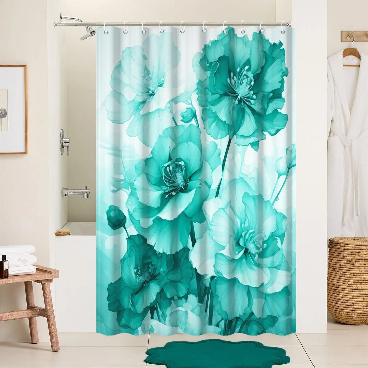 Pink Shower Curtain for Bathroom Rose Pink Floral Shower Curtain Set with Hooks Abstract Purple Pink Flowers Bathtub Decor Waterproof Fabric Curtains 72x72inches